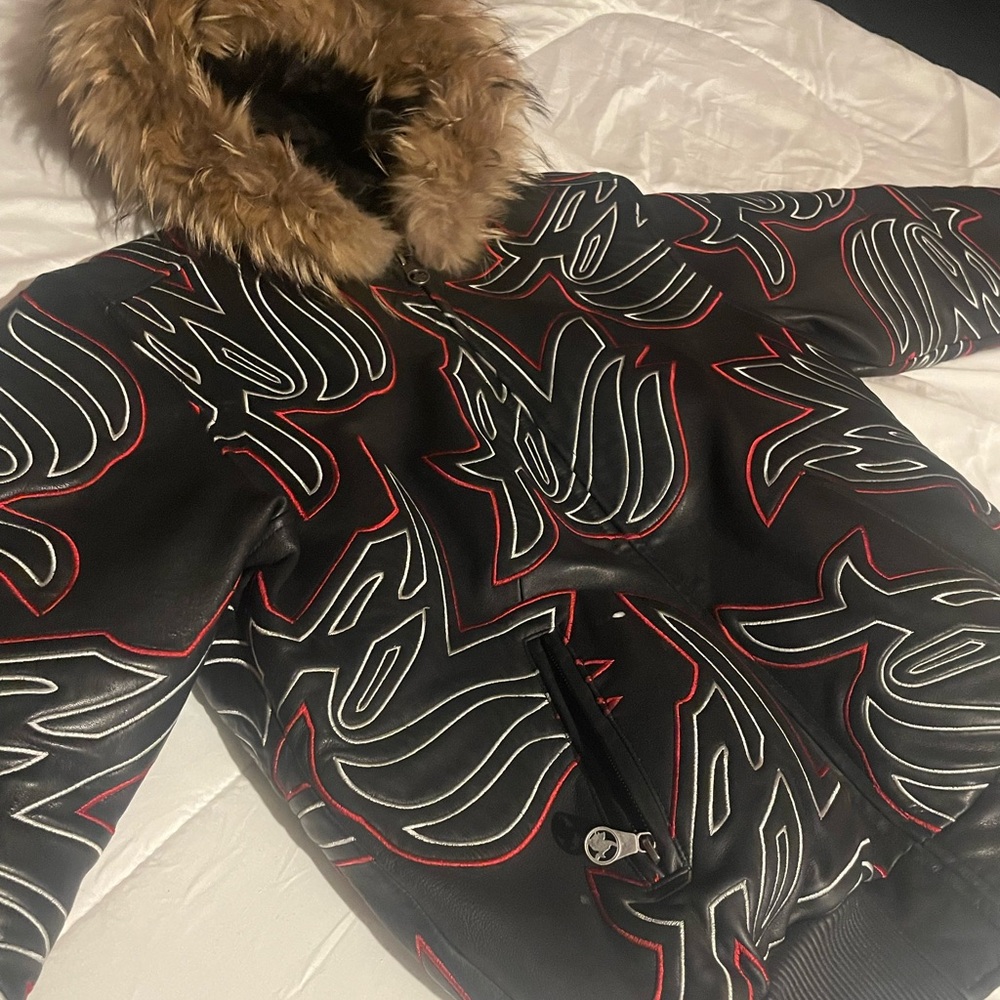 Black Jacket with Red and White Patterns